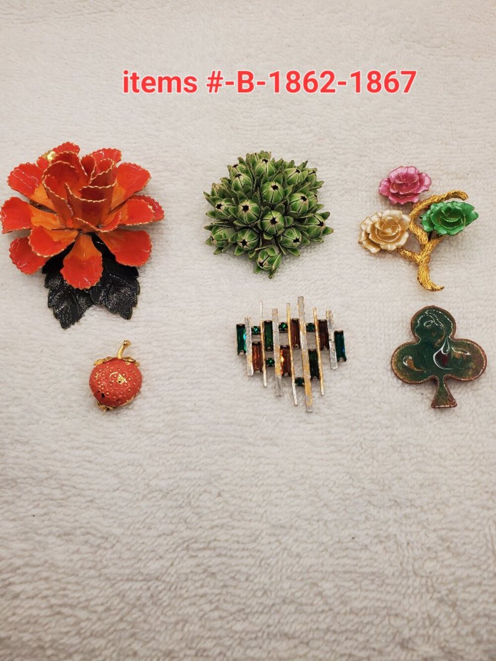 6 Brooches, items # B- 1862- 1867,. wt. 107 grams.